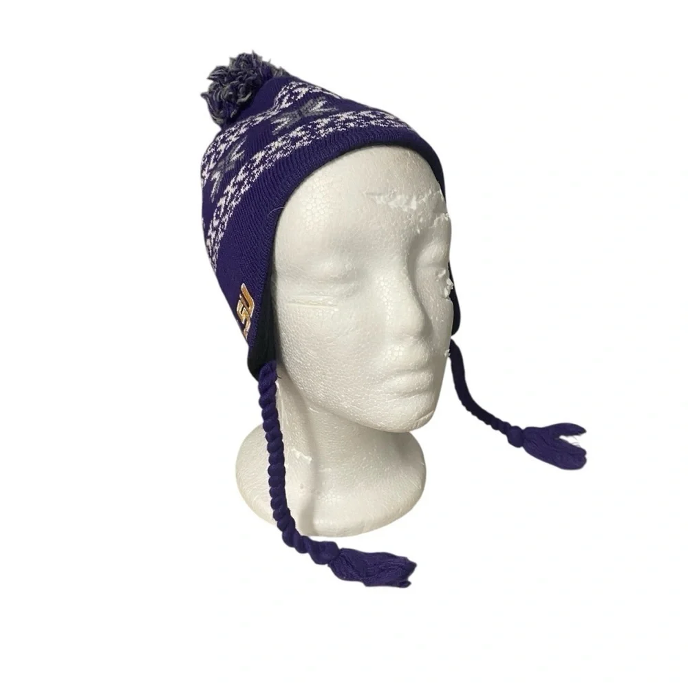 Captivating Headwear Kids Beanie with Earflaps Pom Pom OS LSU Purple Gold Sporty
